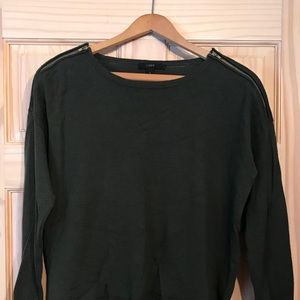 Army Green Merino J Crew Sweater with Shoulder Zip